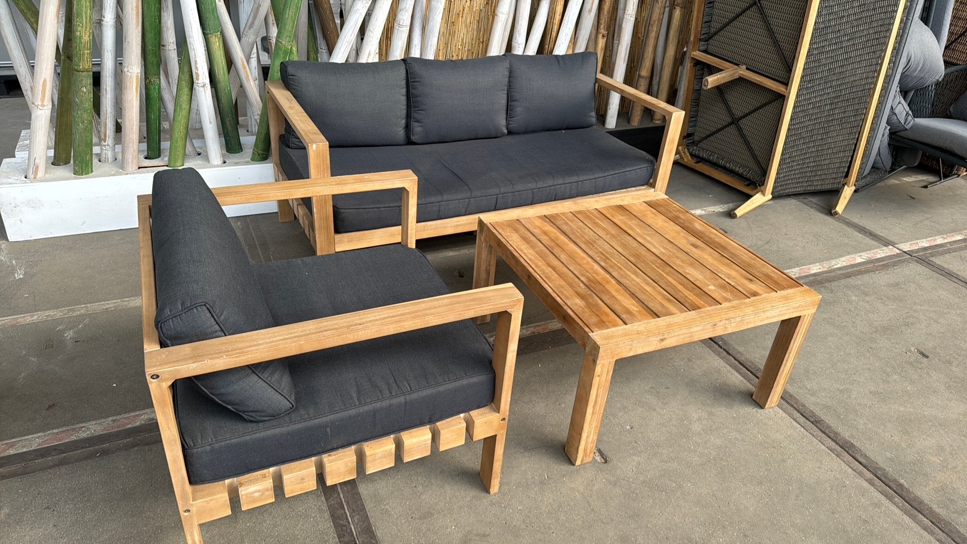 Tuinset hout icm antraciet all wheater kussens, Ophalen, 4 zitplaatsen, Hardhout, Nieuw
