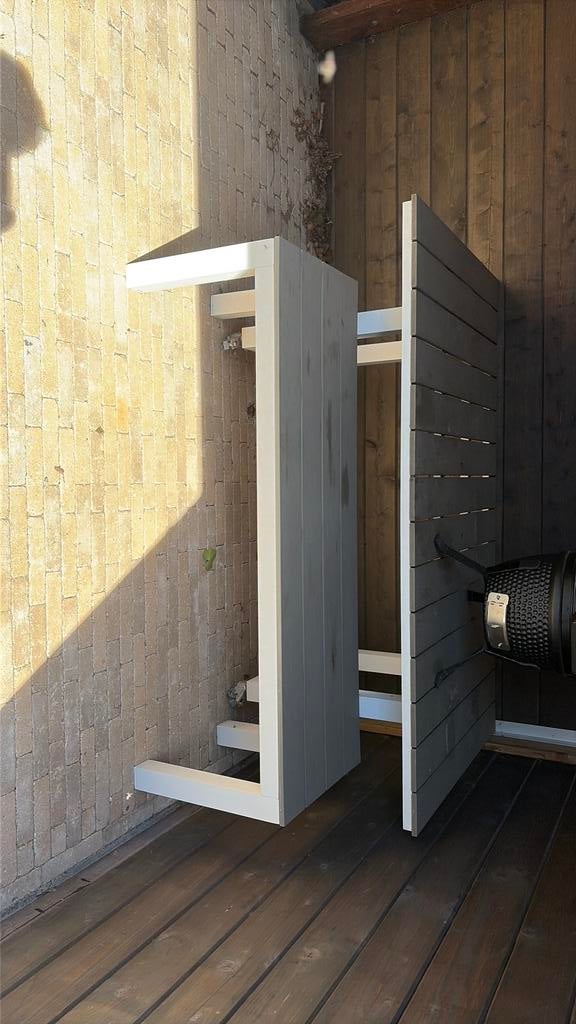 Tuin tafel op wielen met bankje - Nette staat, Ophalen, Gebruikt, Rechthoekig, Hout