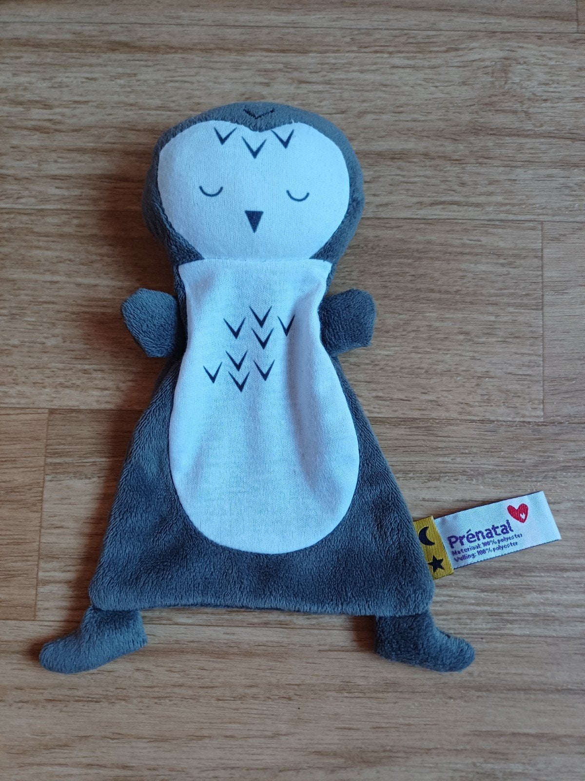 prenatal knuffeldoekje doekje uil pinguin vogel grijs wit, Ophalen of Verzenden