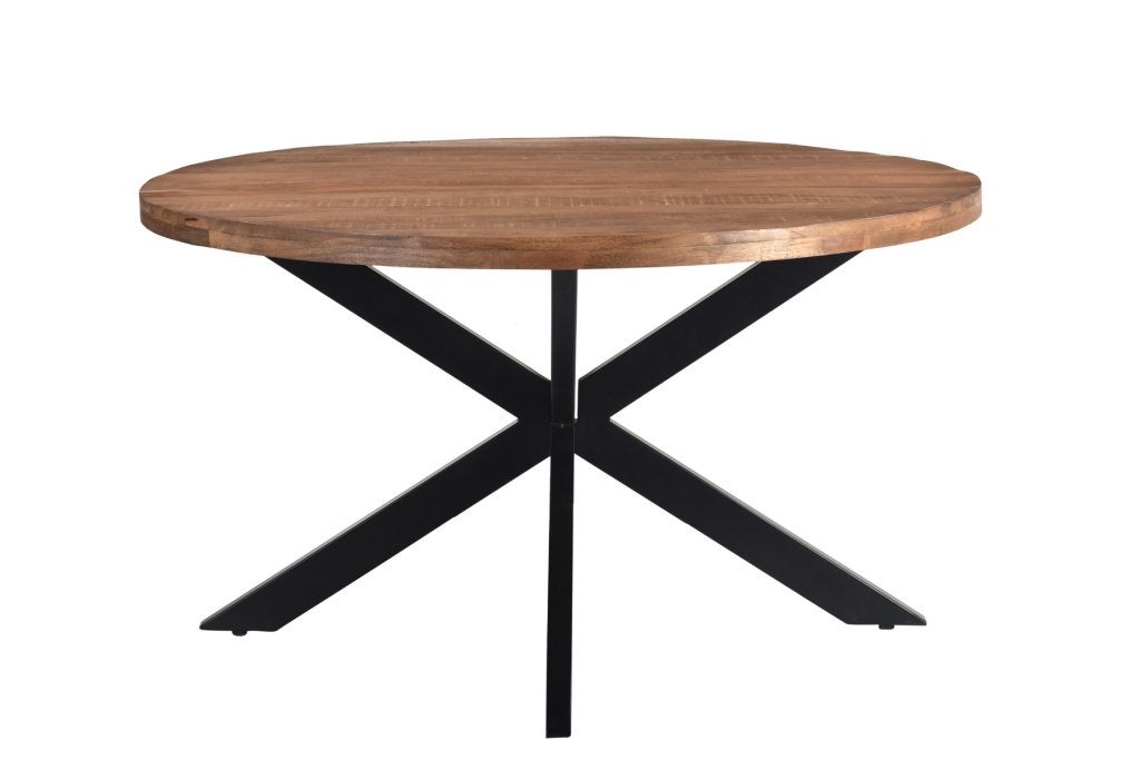 Ronde mangohouten eettafel 140 cm Rocky Spider, Ophalen, Maxi Living, Zo goed als nieuw, Vijf personen of meer