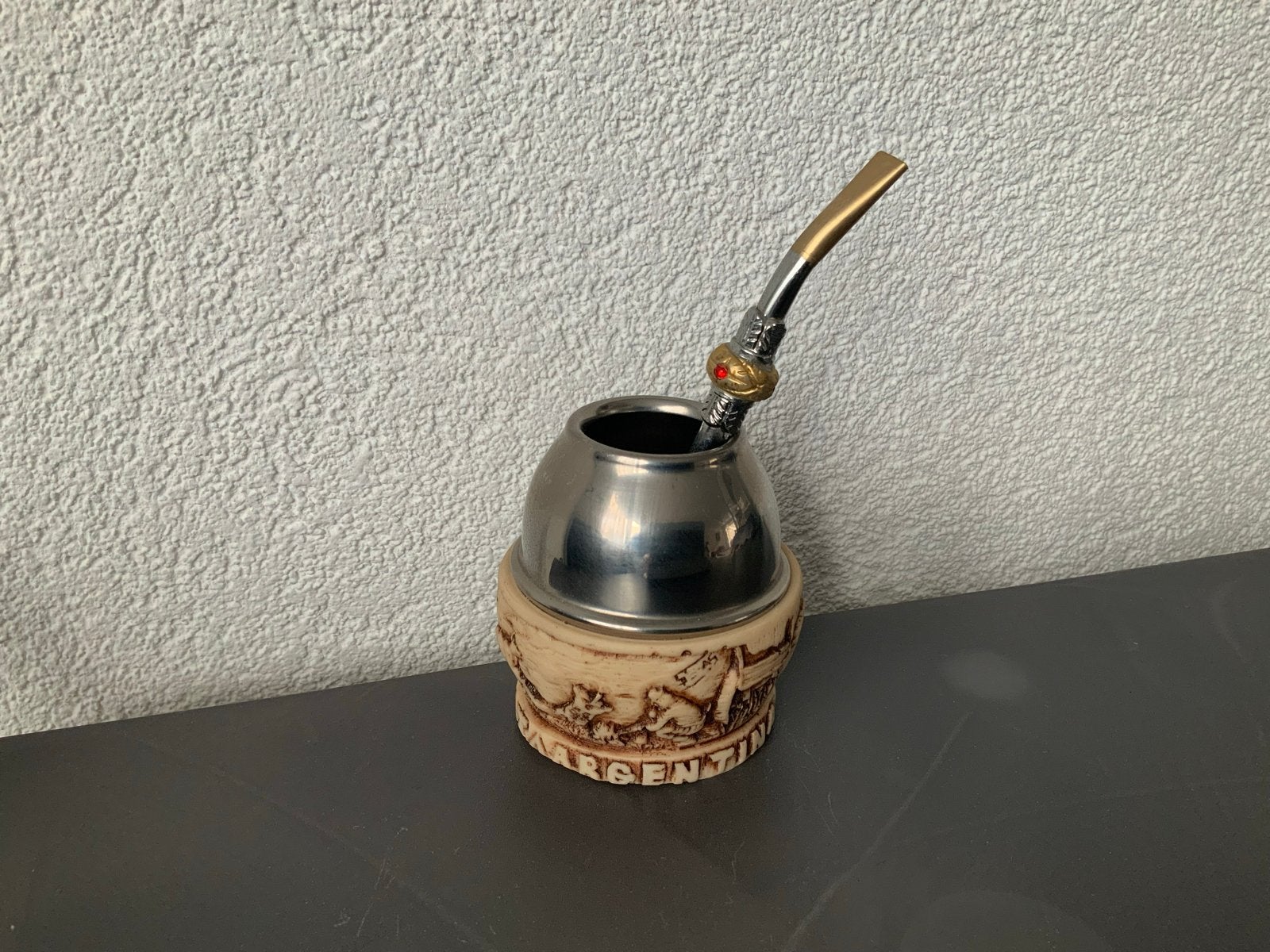 Mate beker met bombilla - Argentinië design, Overige typen, Ophalen of Verzenden, Metaal, Overige merken