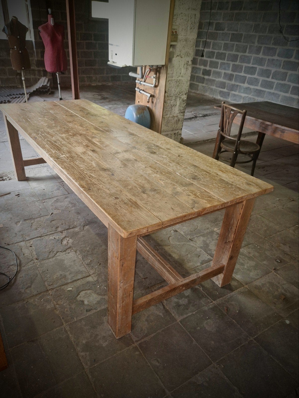 Landelijke boerentafel eettafel, Ophalen, Gebruikt, 200 cm of meer, 50 tot 100 cm