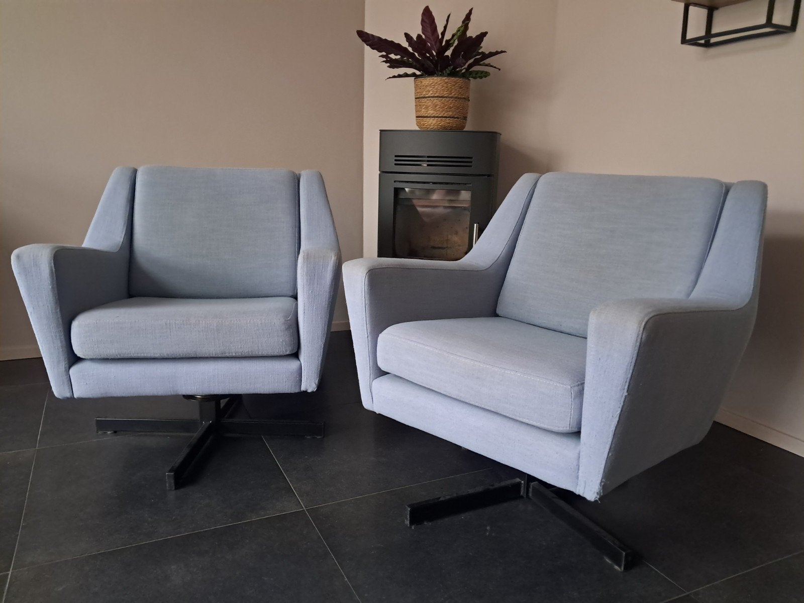 Set ijsblauwe draaifauteuils, Huis en Inrichting, Ophalen, Gebruikt