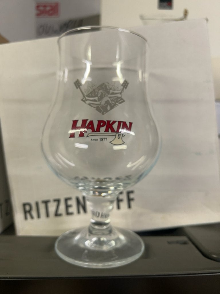2x Hapkin bierglazen 30 cl – originele speciaalbierglazen, Ophalen of Verzenden, Zo goed als nieuw, Bierglas
