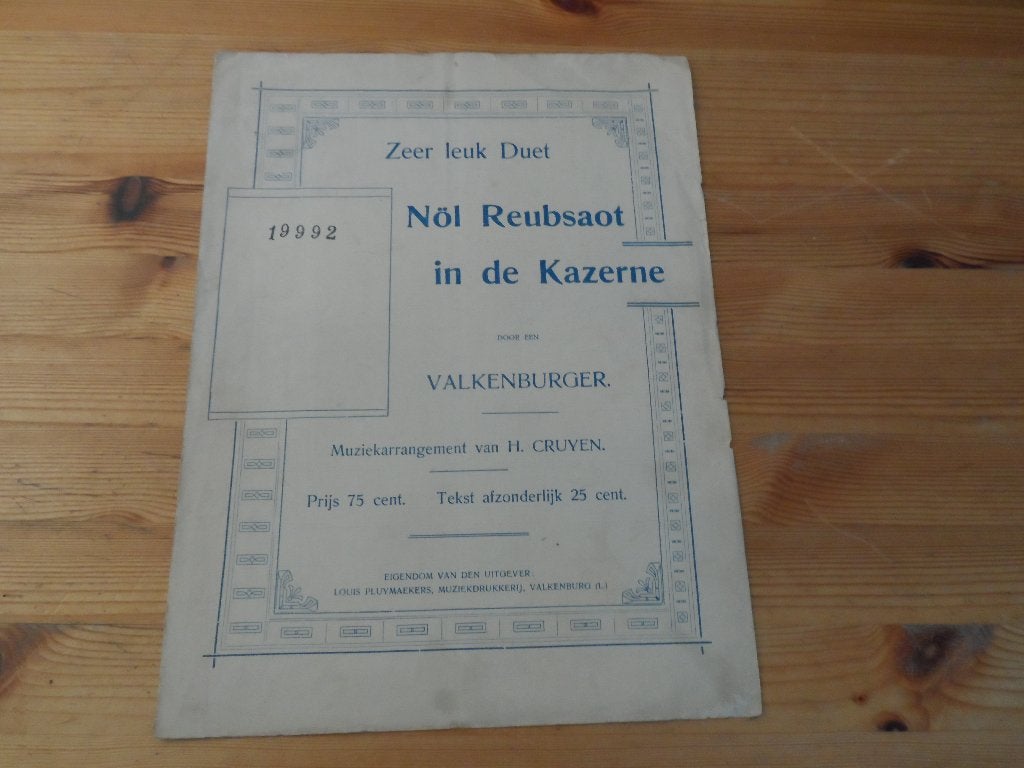 Nol reubsaot in de kazerne - valkenburger, Zang, Gebruikt, Ophalen of Verzenden, Artiest of Componist