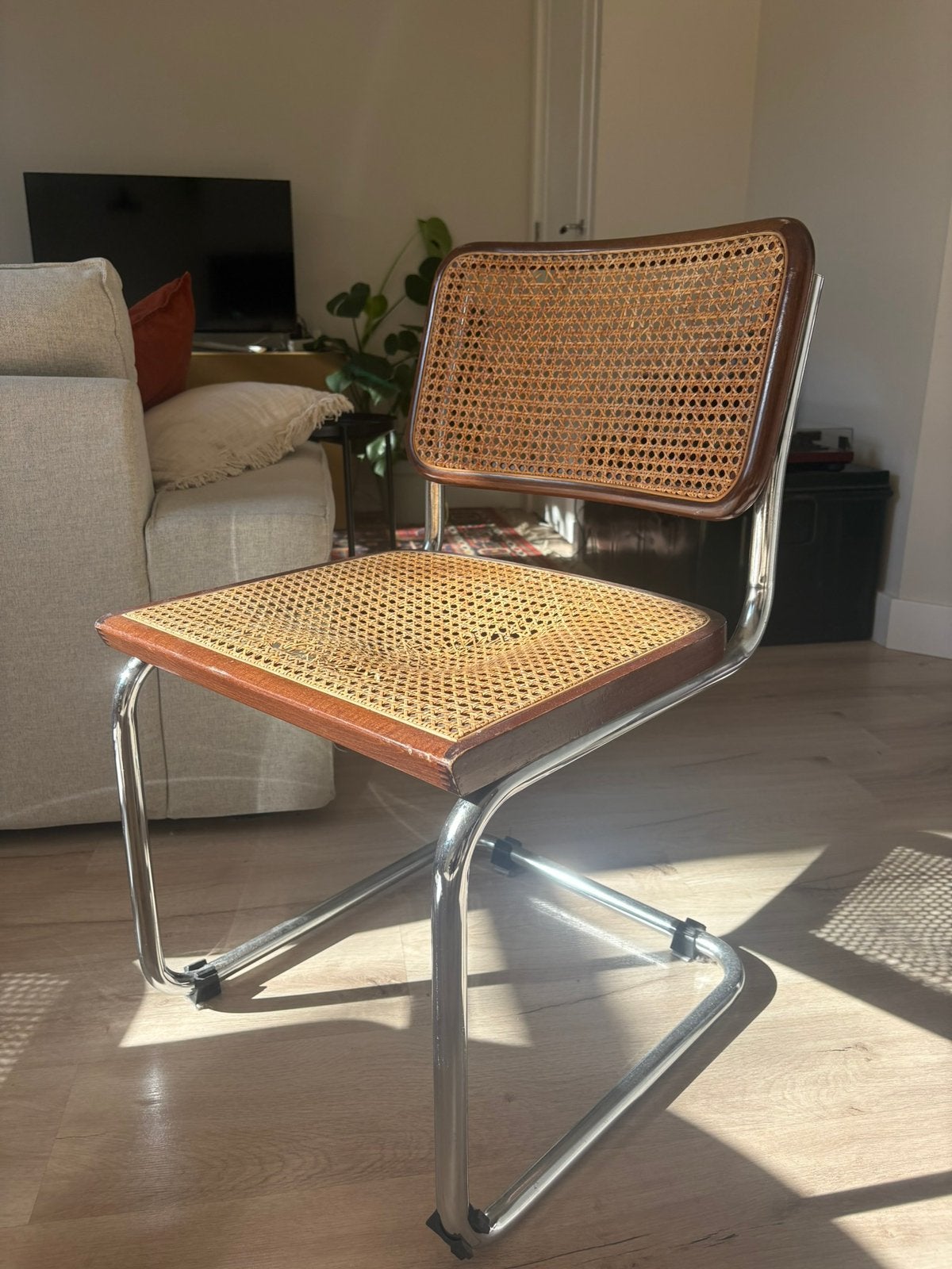Marcel Breuer Cesca chair buisframe rotan webbing stoel, Huis en Inrichting, Stoelen, Gebruikt, Eén, Bruin, Ophalen