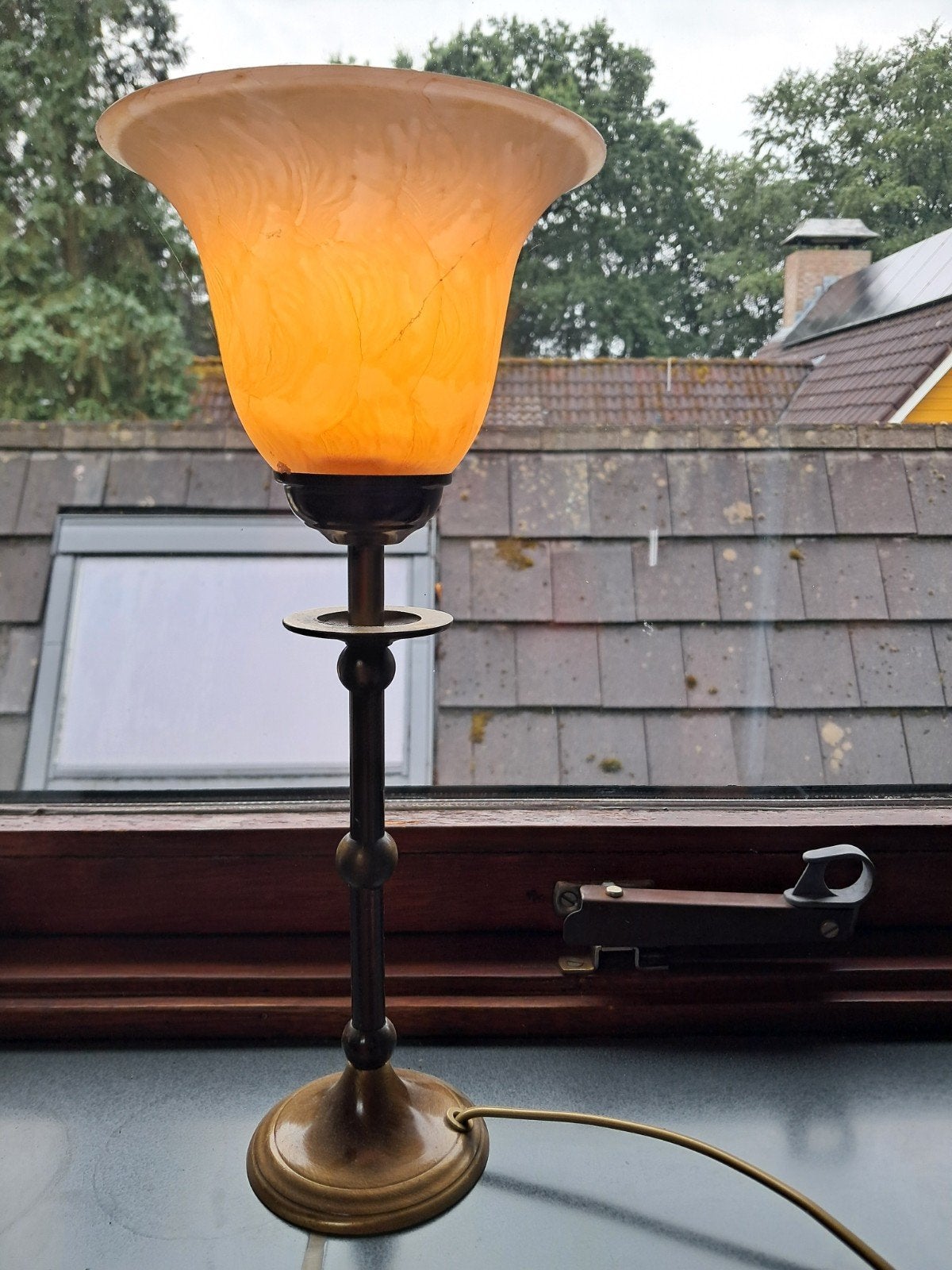 Sfeervol tafellampje, ca. 35cm hoog, Gebruikt, Ophalen of Verzenden, Sfeerlamp, Glas