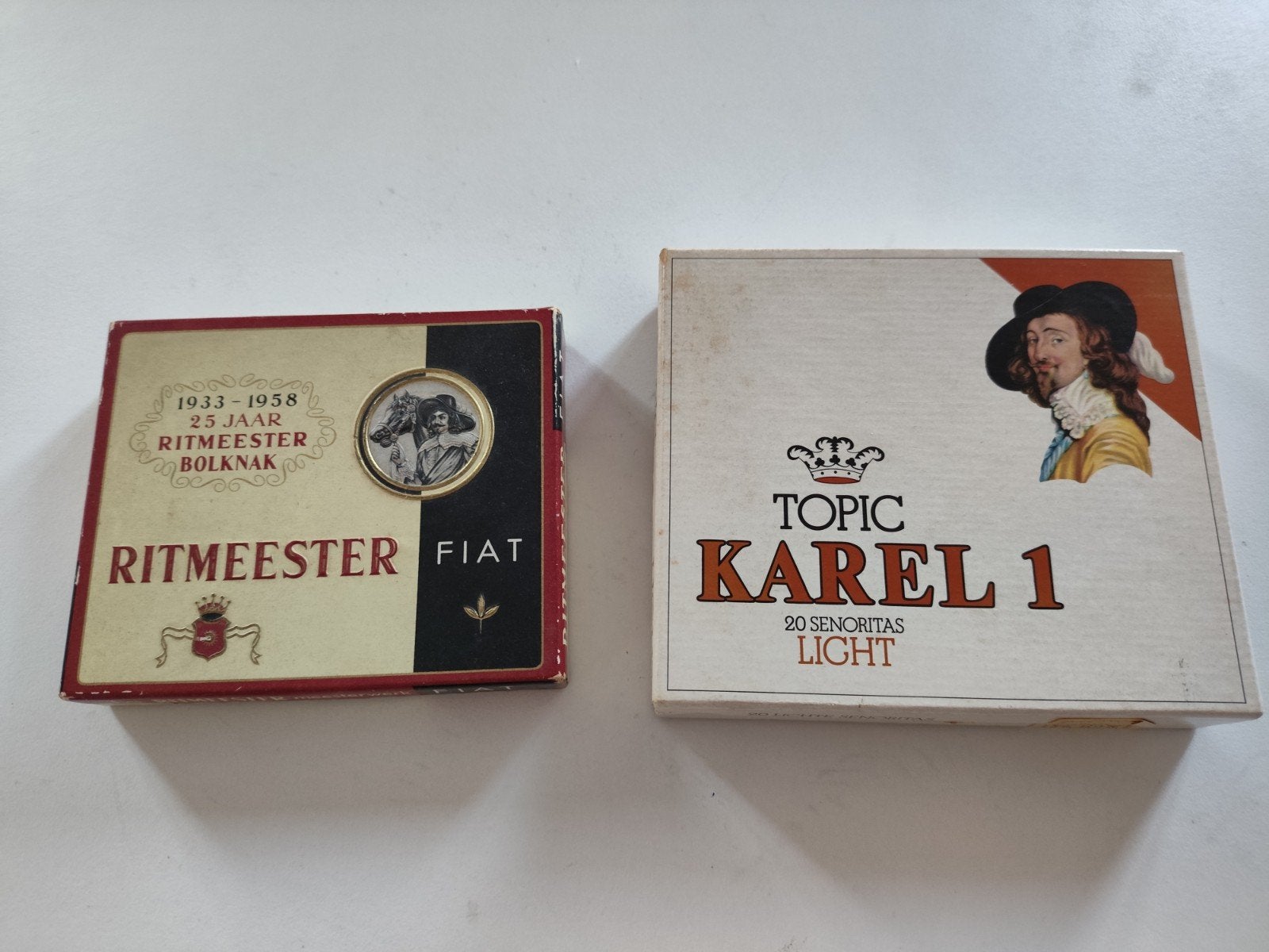 Vintage sigarenkistjes Ritmeester en Karel 1, Ophalen of Verzenden, Gebruikt, Tabaksdoos of Verpakking