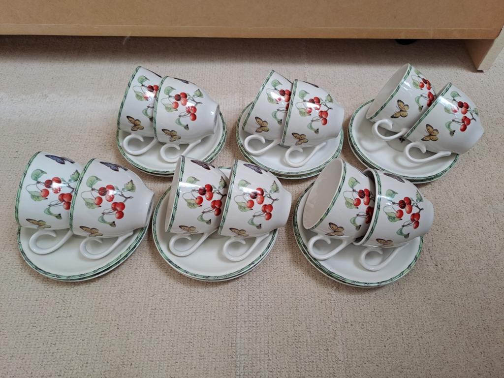Janneke Brinkman servies; 12 kop en schotels in nieuwstaat, Ophalen, Zo goed als nieuw, Overige stijlen, Kop(pen) en/of Schotel(s)