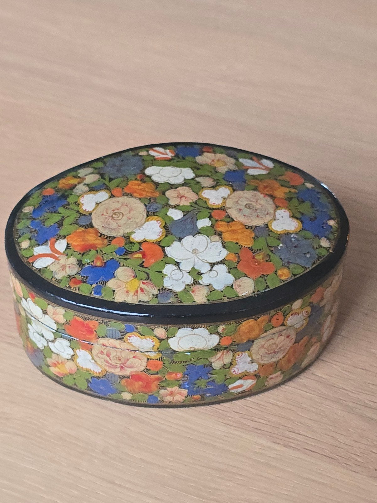 Vintage antiek papier maché sieradendoosje / bijouterie doos, Antiek en Kunst, Ophalen of Verzenden