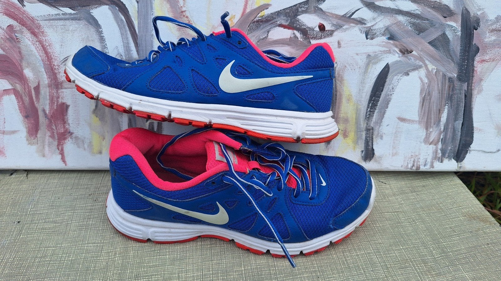 Nike Revolution Hardloopschoenen Blauw/Roze Maat 38.5, Ophalen of Verzenden, Zo goed als nieuw, Hardlopen, Hardloopschoenen