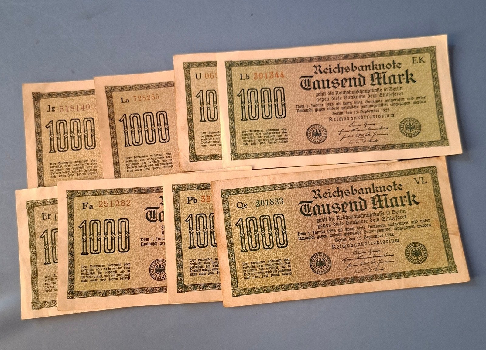 Set van 7 Duitse 1000 Mark bankbiljetten (1922-1923), Ophalen of Verzenden, Duitsland, Setje