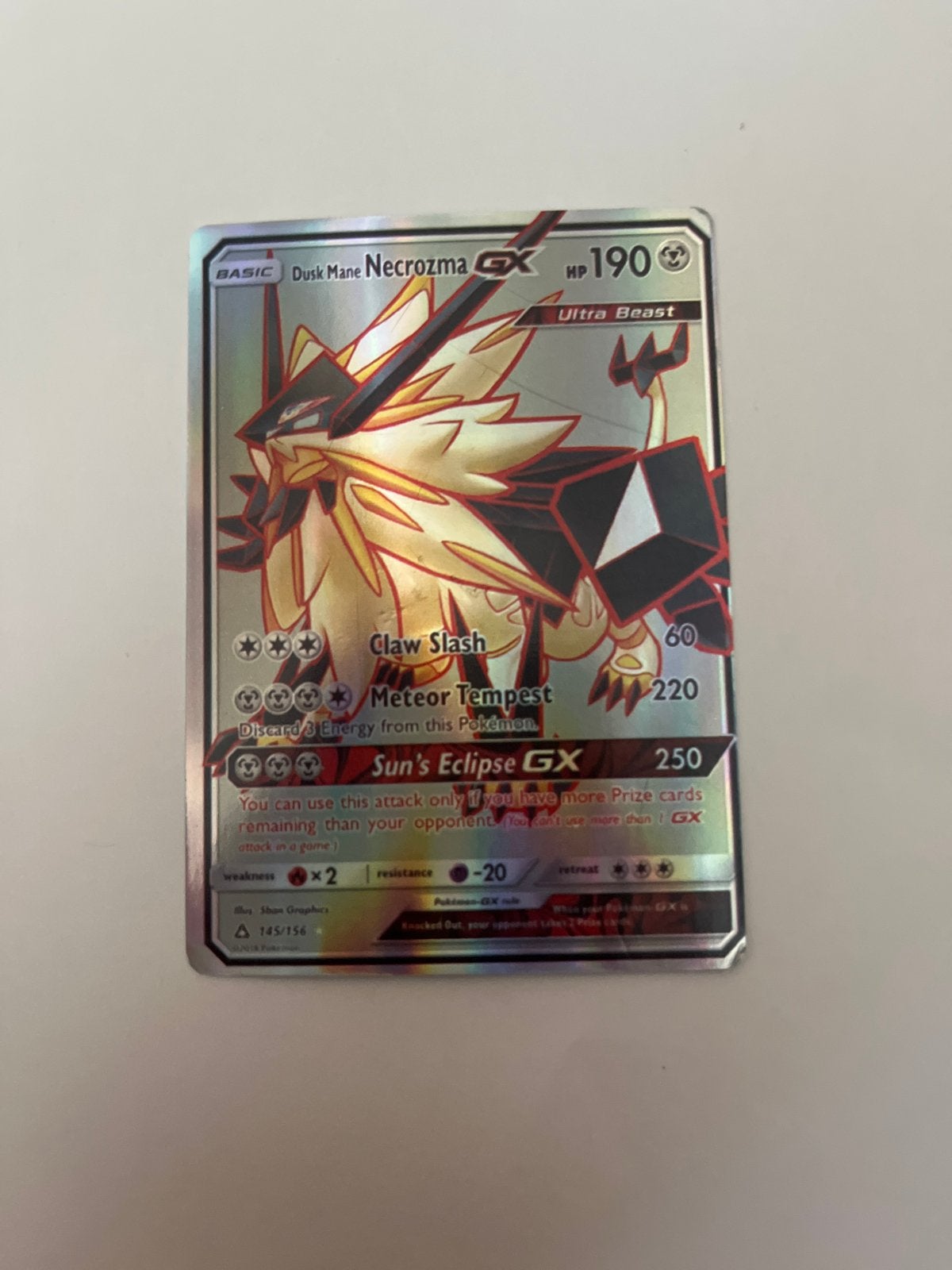 Pokémon Dusk Mane Necrozma GX 190 HP Ultra Beast Foil, Ophalen of Verzenden, Zo goed als nieuw, Losse kaart, Foil