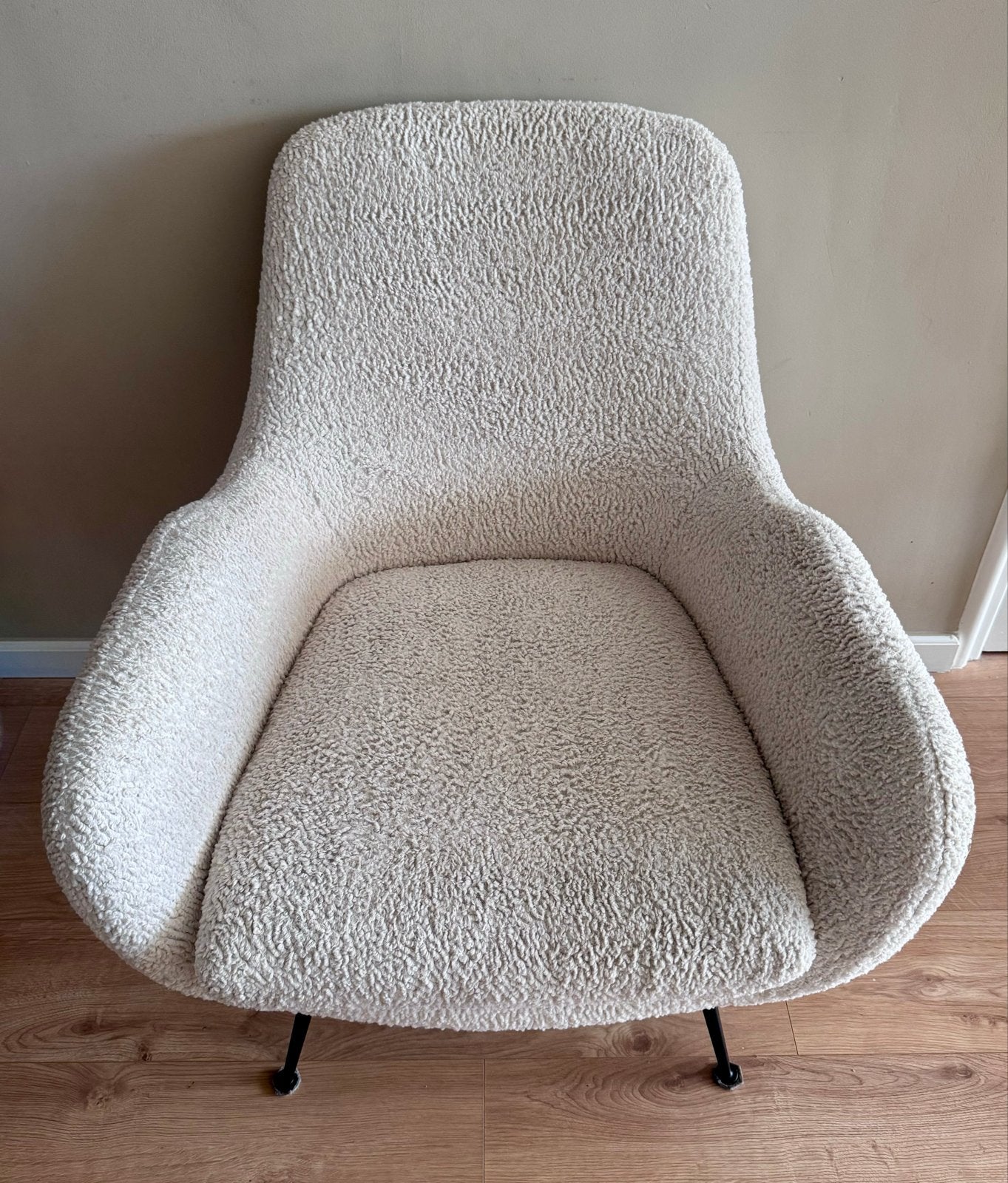 Comfortabele fauteuil in teddy stof - Crème/Wit, Ophalen, Wit, Zo goed als nieuw, Eén