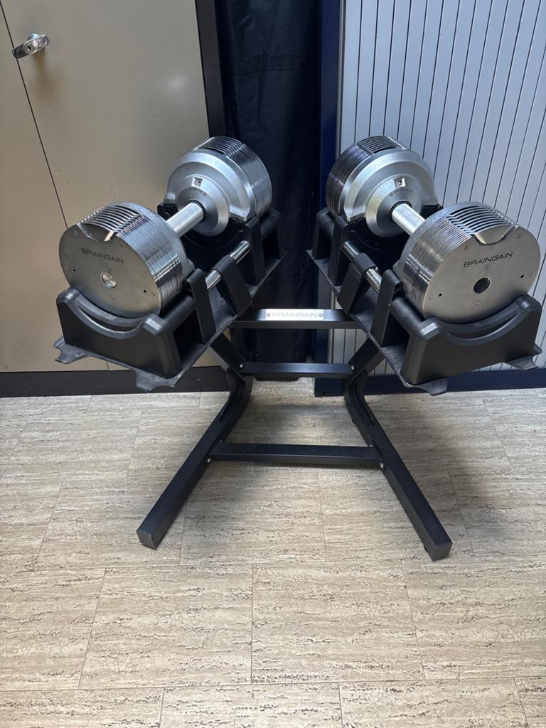 Braingain Verstelbare Dumbbells 4-32.5kg met Rack, Ophalen, Zo goed als nieuw, Armen, Dumbbell