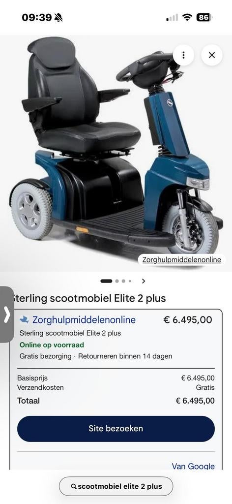 Sterling scootmobiel Elite 2 plus, Diversen, Brommobielen en Scootmobielen, Ophalen, Zo goed als nieuw, 36 t/m 45 km, Sterling
