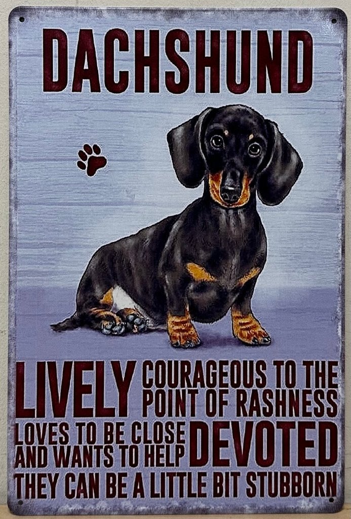 Dachshund teckel eigenschappen reclamebord van metaal deco, Info@deconoord.nl, Deco Noord, Nieuw, Ophalen of Verzenden