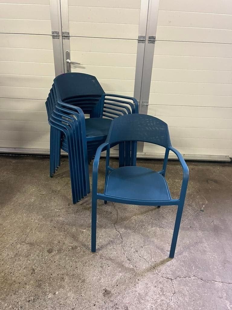 4 stuks Luxe horeca textileen terras stoelen Satteliet, Huis en Inrichting, Stoelen, Ophalen, Zo goed als nieuw, Metaal, Grijs