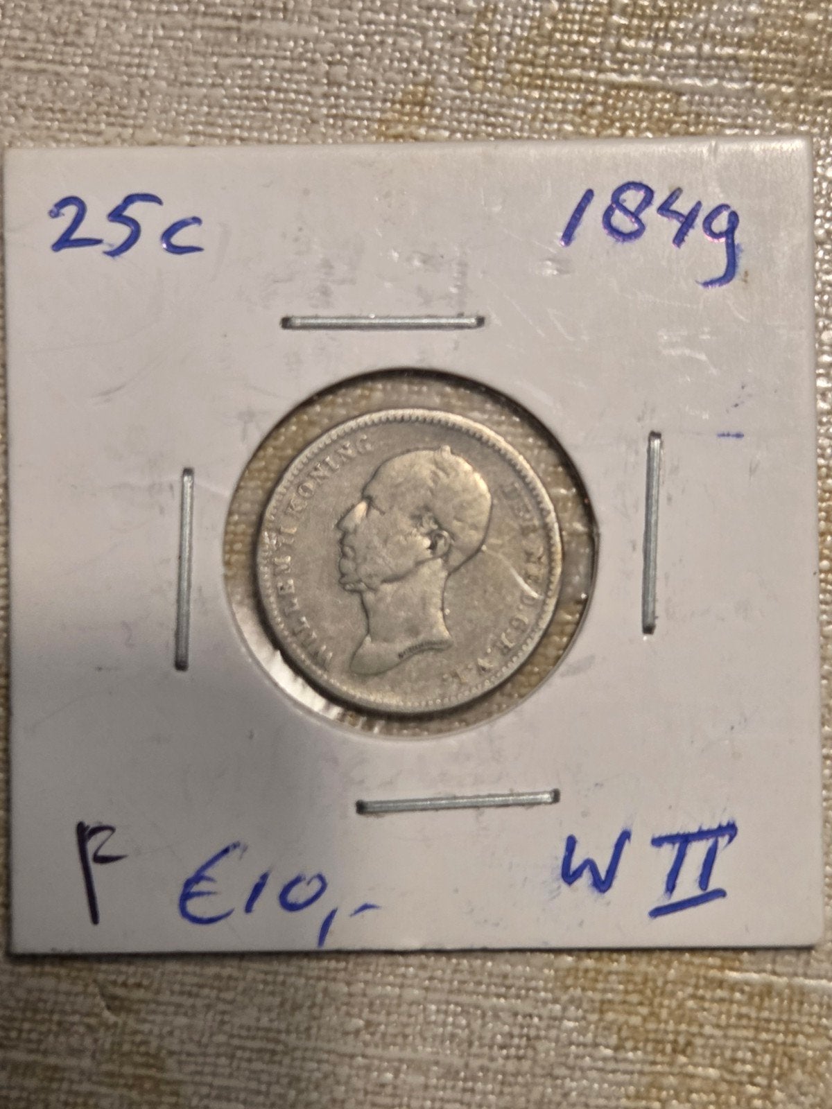 Zilveren 25 Cent Willem II uit 1849, Postzegels en Munten, Munten | Nederland, Zilver, 25 cent, Ophalen of Verzenden, Losse munt