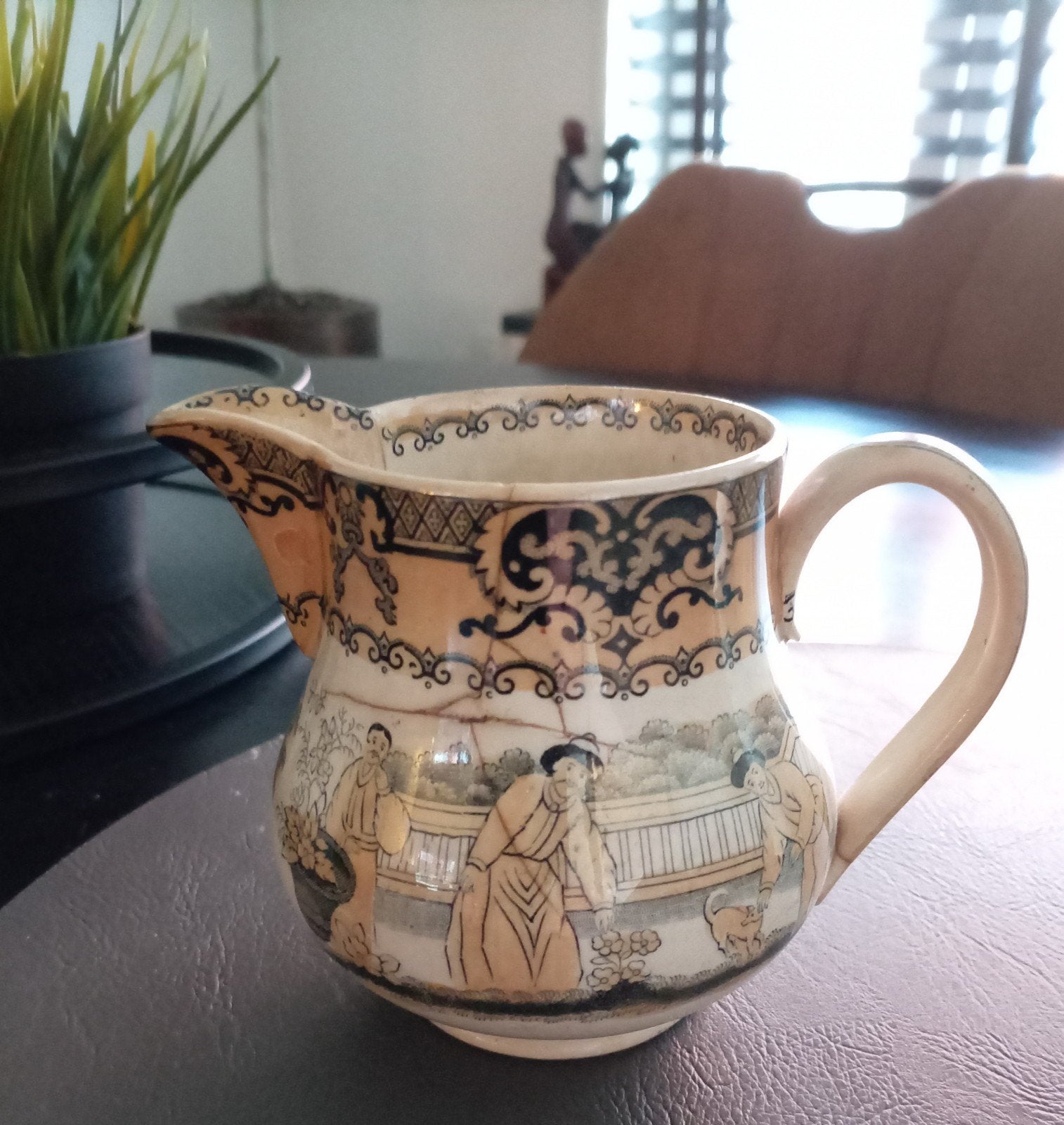 Antieke Petrus Regout Sana kan met oosters decor, Ophalen of Verzenden
