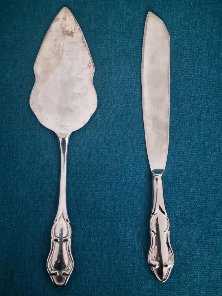 Verzilverd taartmes en taartschep, Ophalen of Verzenden