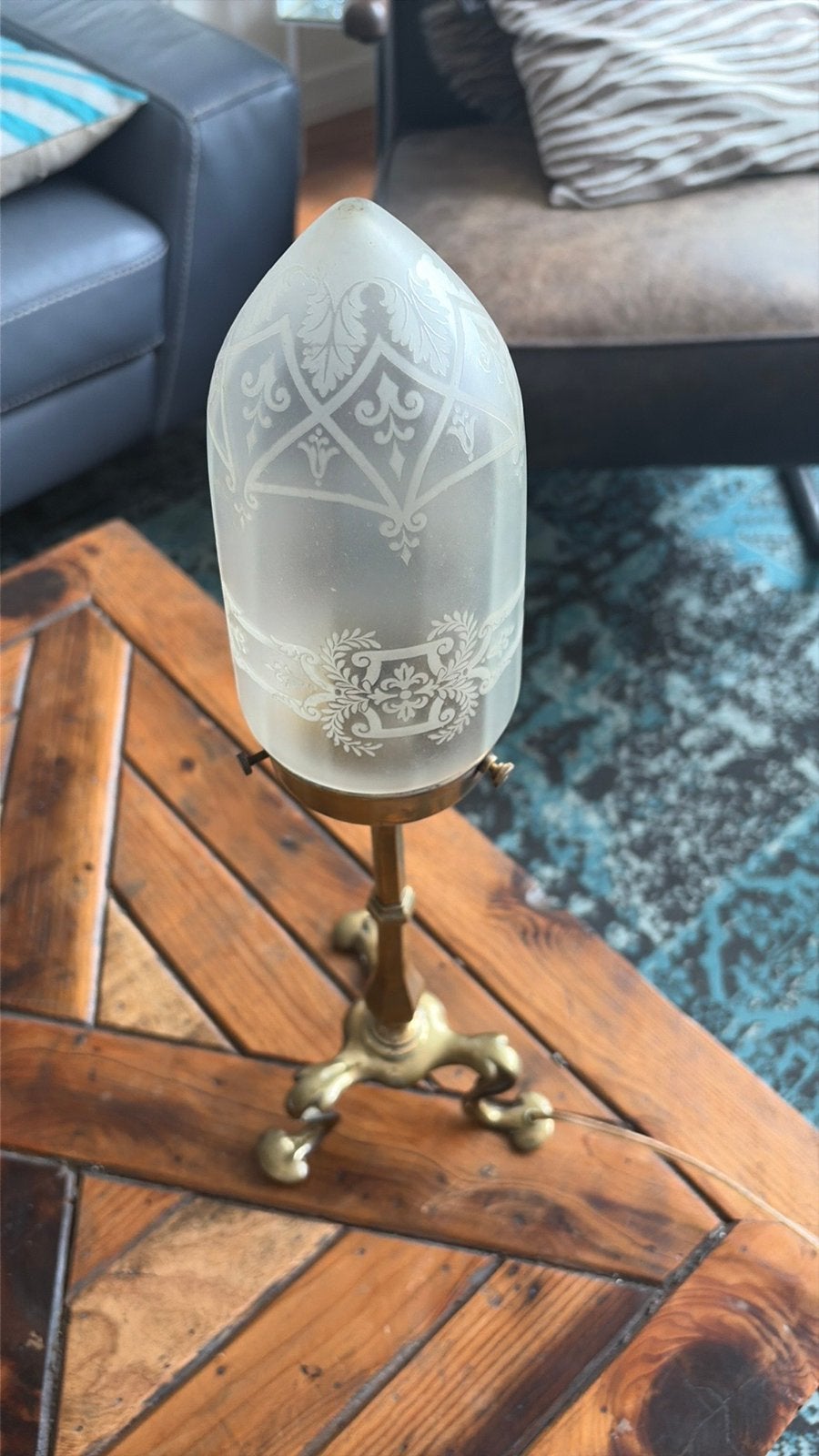 Tafellampje messing met geslepen glas 50 cm hoog, Ophalen of Verzenden