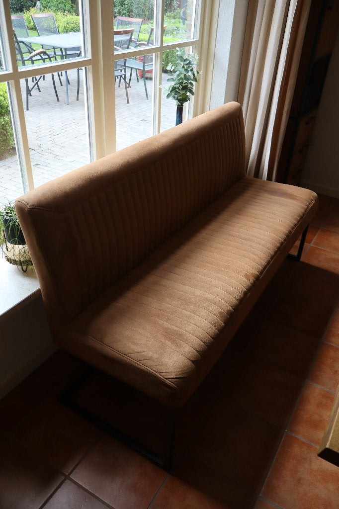 Parantino - cognac eetkamerbank met rugleuning (165 cm), Ophalen, Minder dan 75 cm, Zo goed als nieuw, Rechte bank