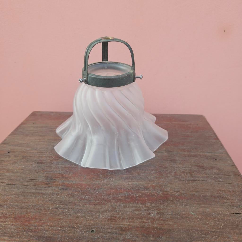 Vintage glazen rokkapje met messing houder, Ophalen of Verzenden