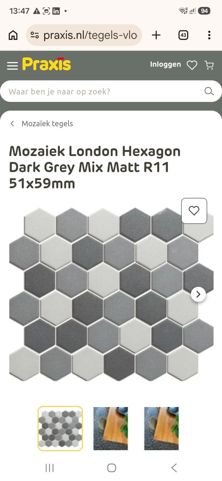 GEVRAAGD: mozaïek tegels London Hexagon Dark Grey Mix, Nieuw, 20 tot 40 cm, Minder dan 5 m², Wandtegels