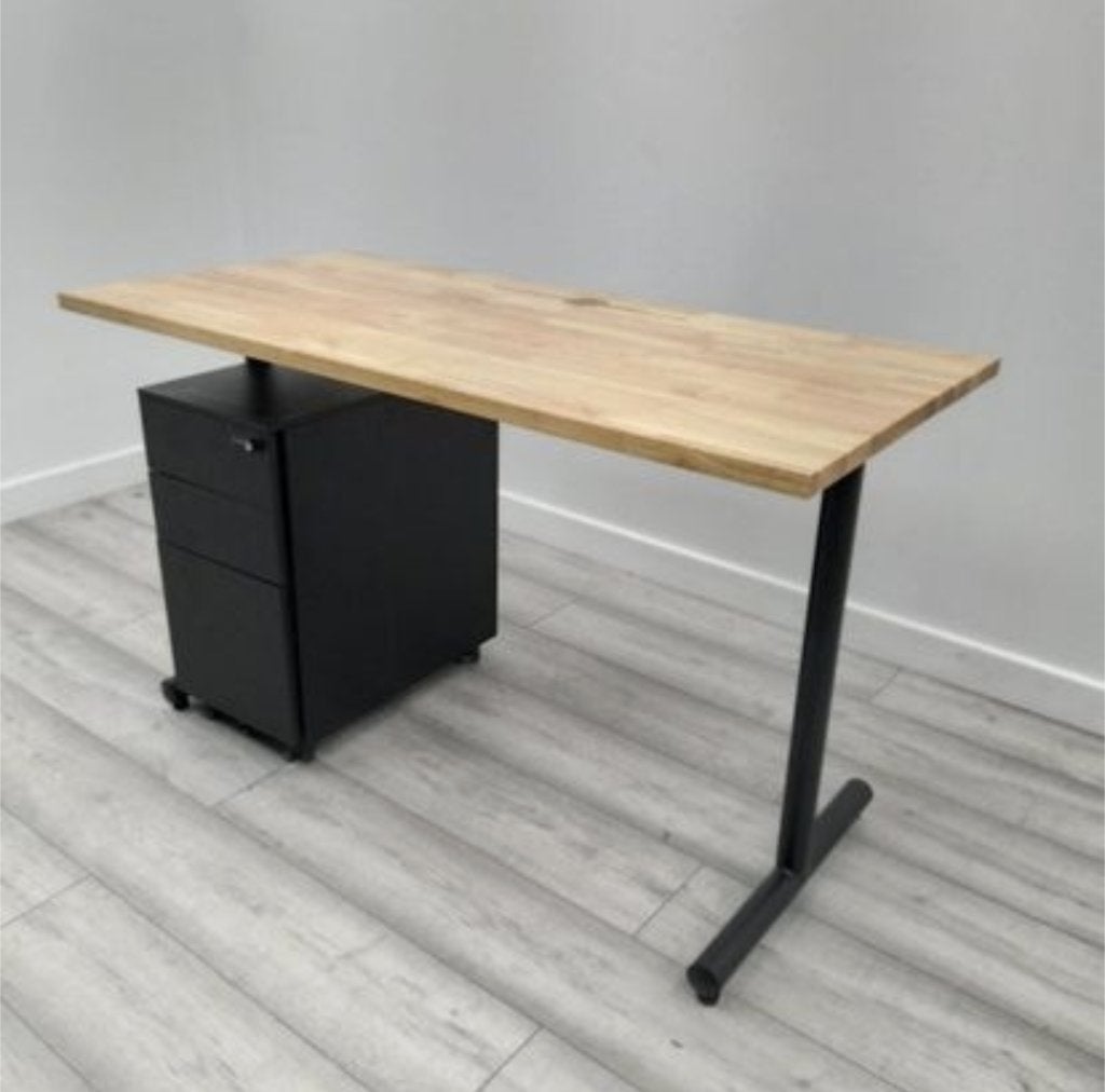 Massief Eiken Bureau 122x60 | Uitsparing voor kabels en arm, Ophalen, Hout, Bruin, Overige merken