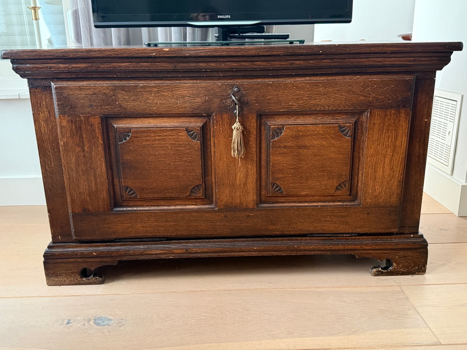 Antieke houten tv-meubel / audiomeubel, Ophalen, Gebruikt, 100 tot 150 cm, Minder dan 100 cm