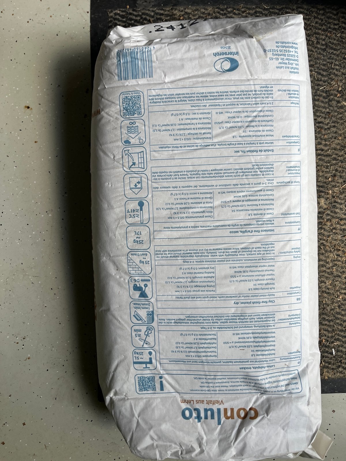 Conluto Lehm-Feinputz - 25 kg zak 2x, Ophalen, Nieuw
