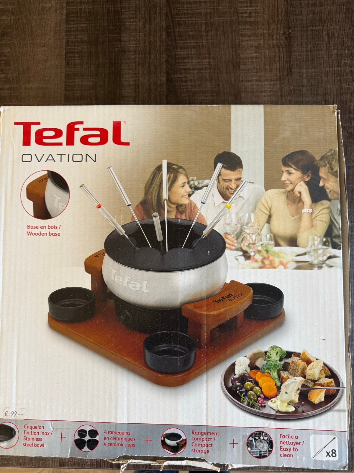 Tefal Ovation elektrische fondueset met houten basis, Ophalen of Verzenden, Zo goed als nieuw, Elektrisch, Fondueset