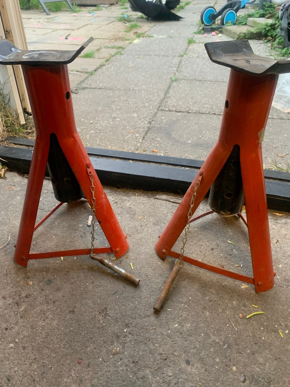 Set van 2 robuuste assteunen voor voertuigonderhoud, Ophalen of Verzenden, Gebruikt, Manueel, Schaarkrik
