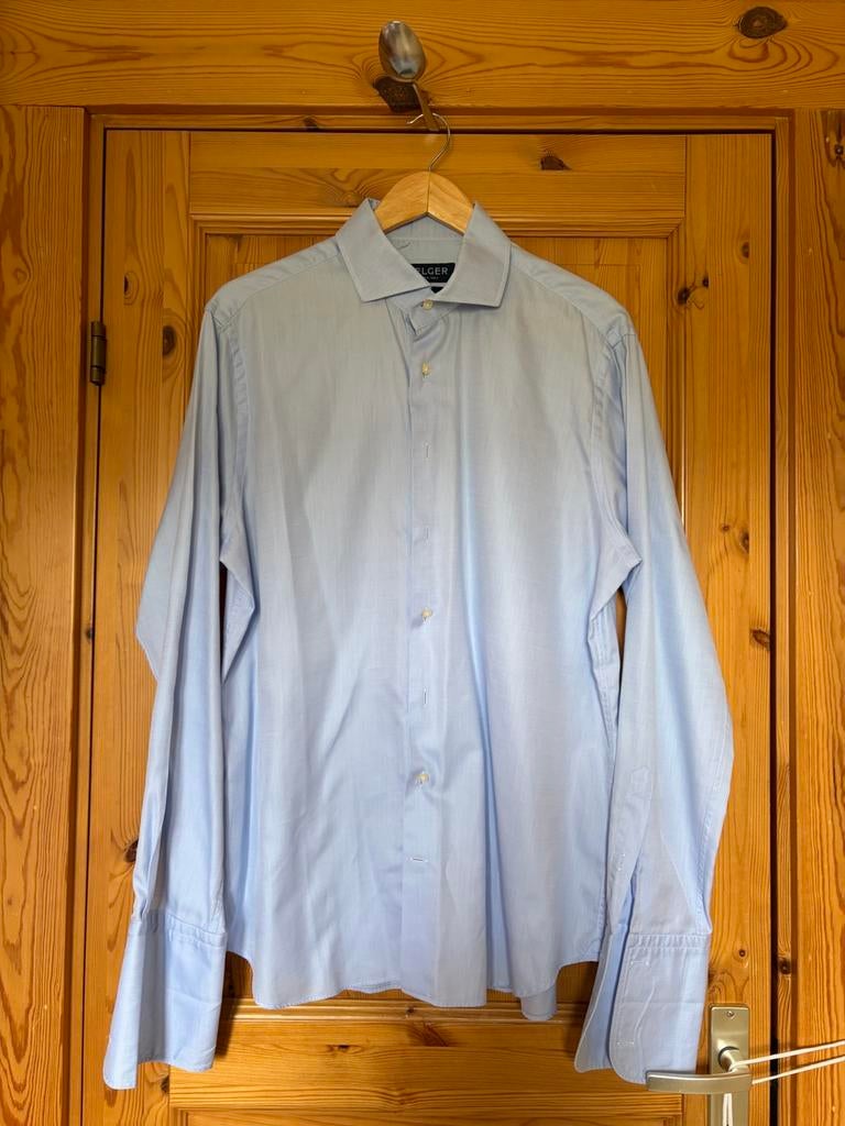 Overhemd blouse Pelger lichtblauw slim fit 44 / 17, 5, Ophalen of Verzenden, Zo goed als nieuw, Blauw, Halswijdte 43/44 (XL)