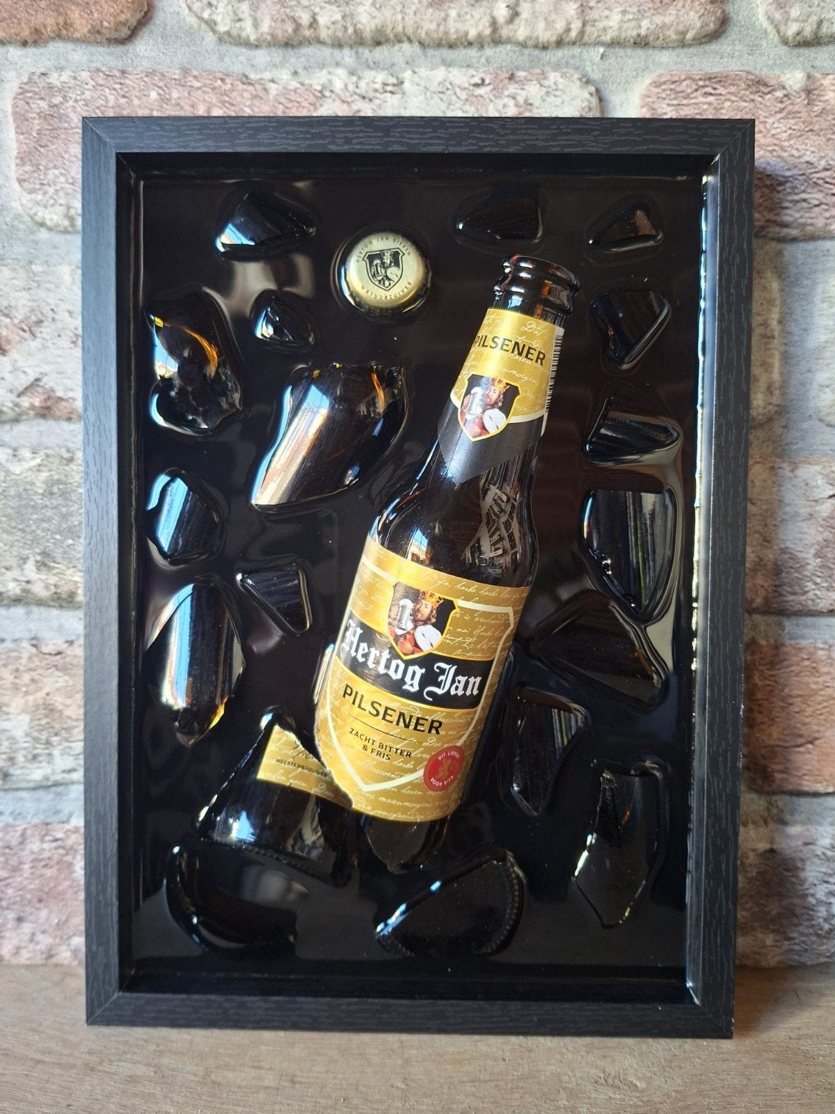 Hertog Jan flesje verwerkt in een lijst 23x33 Epoxy, Ophalen of Verzenden