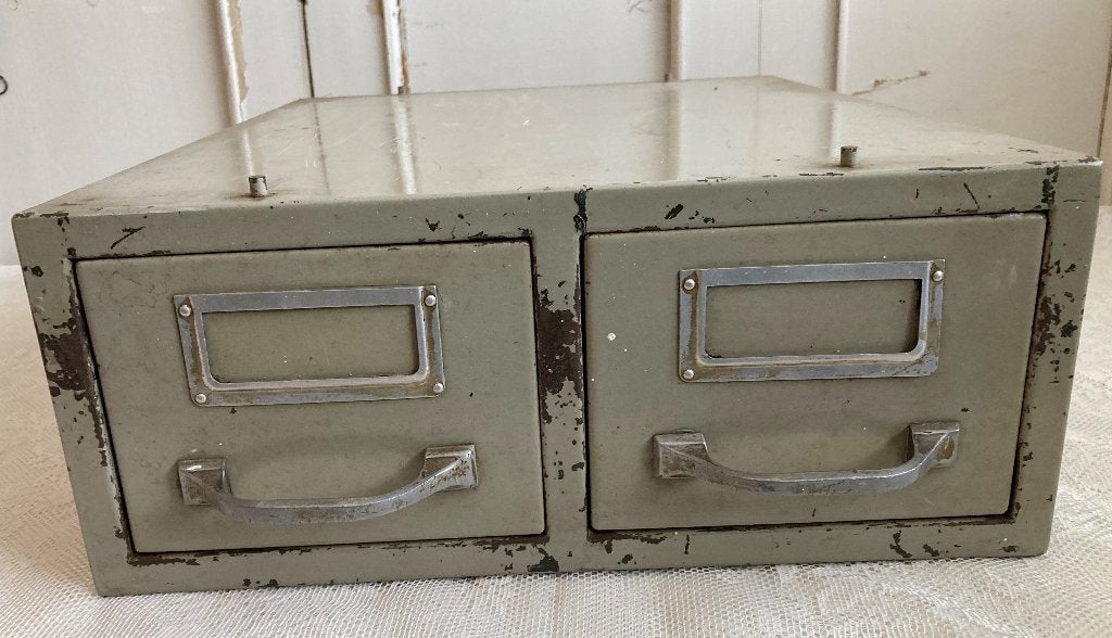 Brocante oude metalen kaartenbak / dubbel, Huis en Inrichting, Ophalen, ---, Metaal, ---