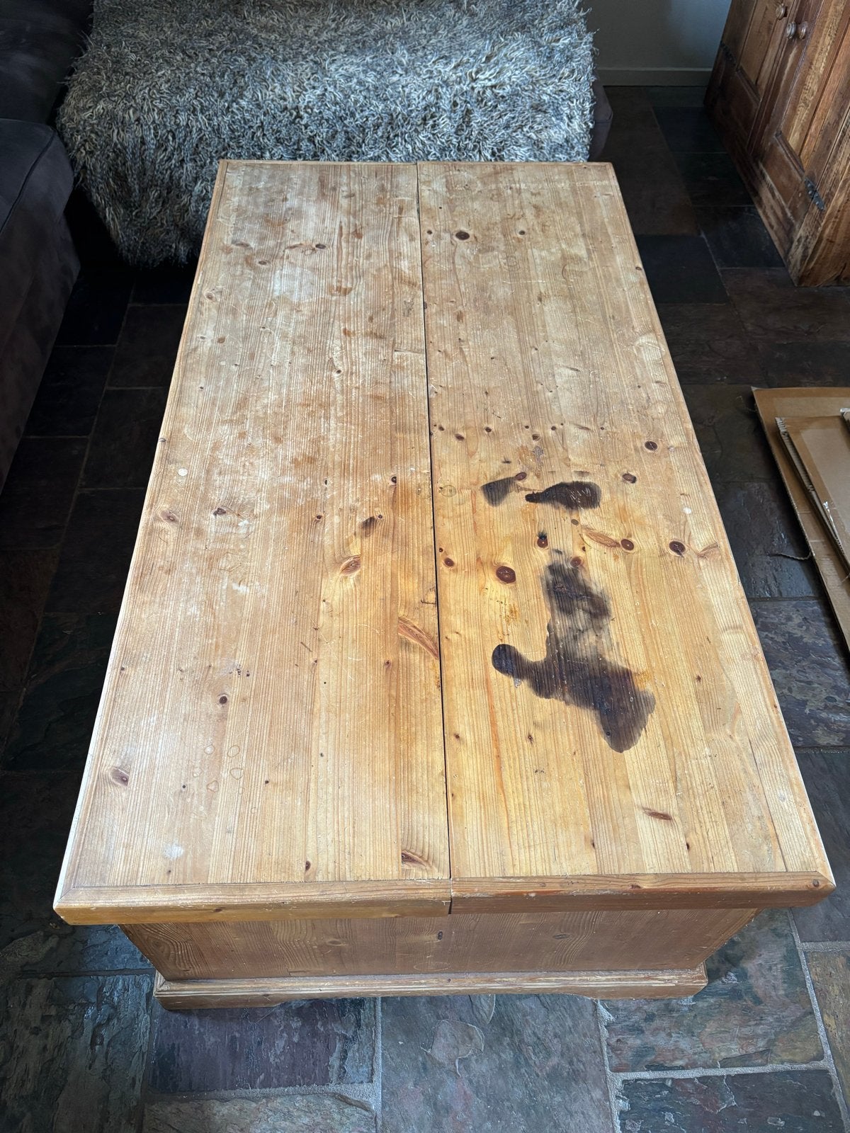 Robuuste houten salontafel met lades, Ophalen, Gebruikt, 100 tot 150 cm, 50 tot 100 cm