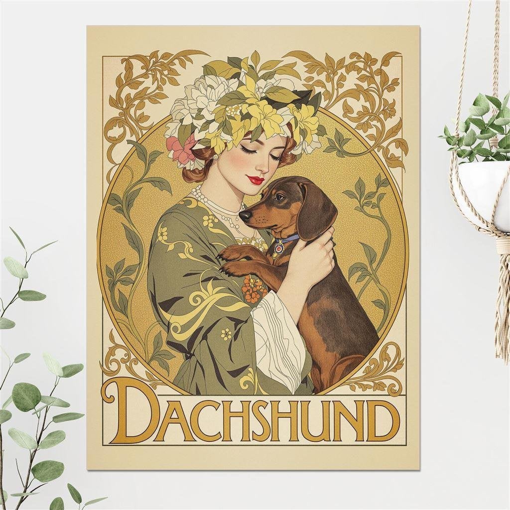 Dame met DACHSHUND Teckel Vintage Poster affiche, Verzenden