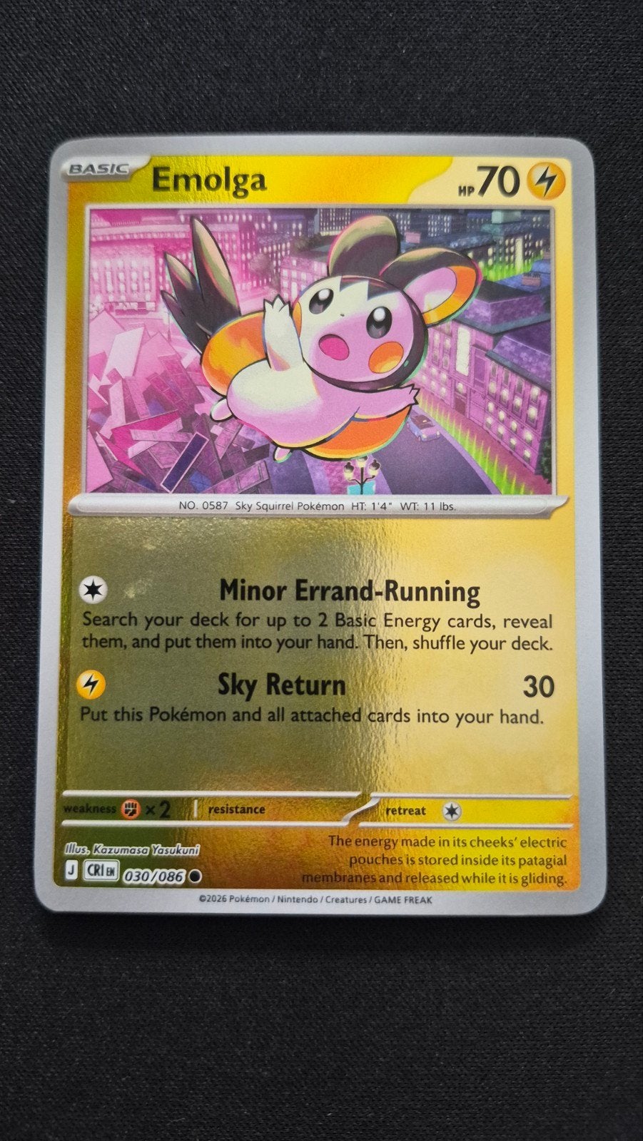 Emolga 030/086 – Crimson Invasion, Hobby en Vrije tijd, Verzamelkaartspellen | Pokémon, Ophalen of Verzenden, Nieuw, Losse kaart