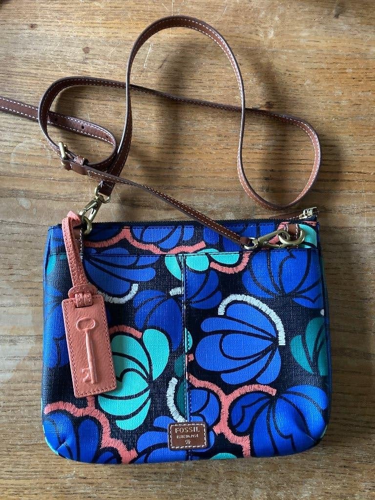 Fossil schoudertas dames tas (26x23x5cm) blauw groen coral, Ophalen of Verzenden, Zo goed als nieuw, Blauw, Overige merken