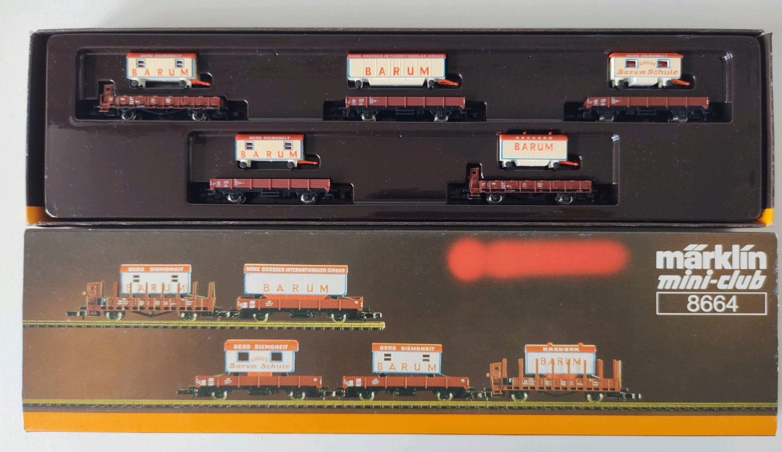 MÄRKLIN Z 8664 CIRCUS BARUM wagonsset met circuswagens, Gelijkstroom, Wagon, Ophalen of Verzenden, Zo goed als nieuw