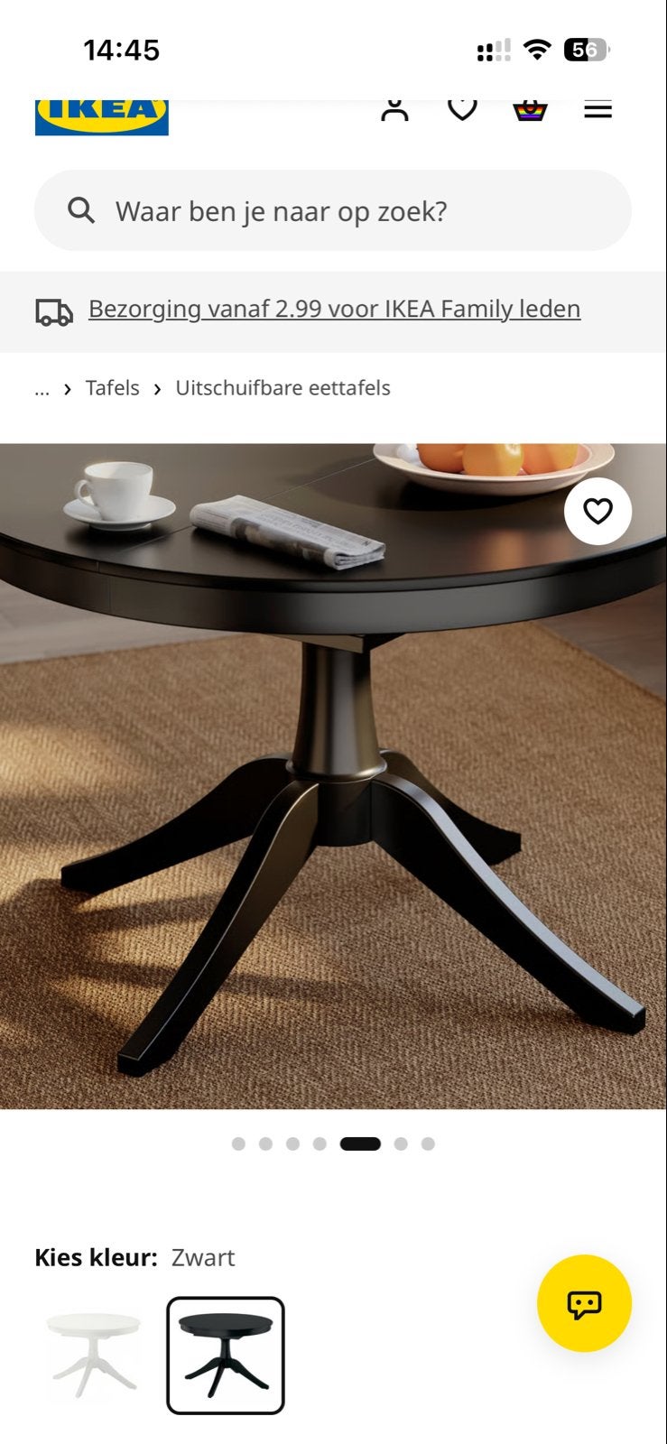 IKEA Uitschuifbare eettafel zwart, rond/ovaal incl stoelen, Ophalen, Gebruikt, 100 tot 150 cm, 150 tot 200 cm