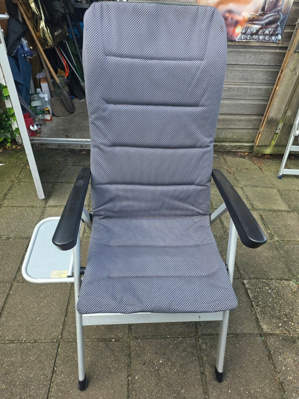 Comfortabele campingstoel met hoofdsteun en bijzettafel, Ophalen, Gebruikt, Campingstoel