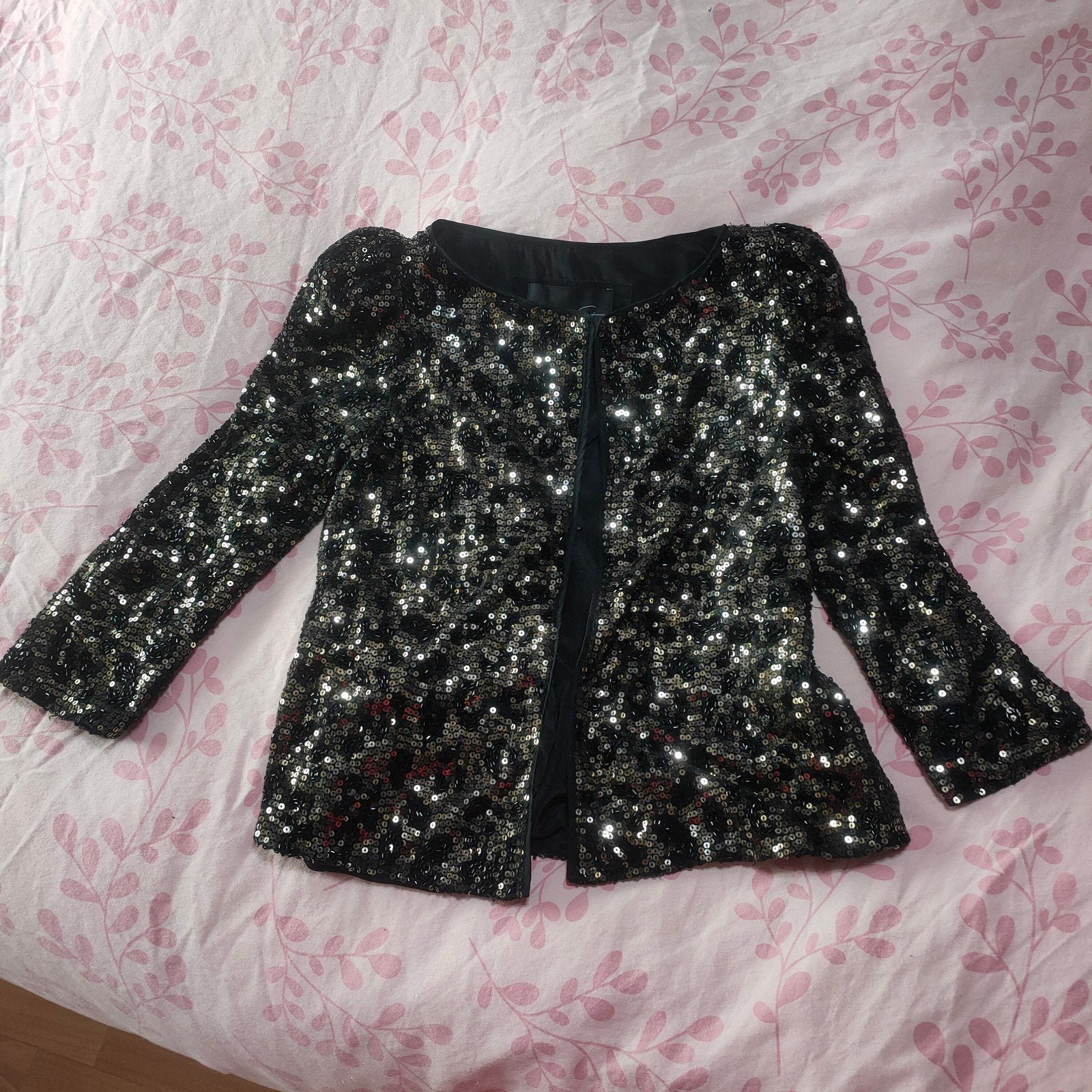 Zwarte glitter jasje met pailletten, met schouderv.maat S., Maat 38/40 (M), Zwart, Ophalen of Verzenden, Jasje