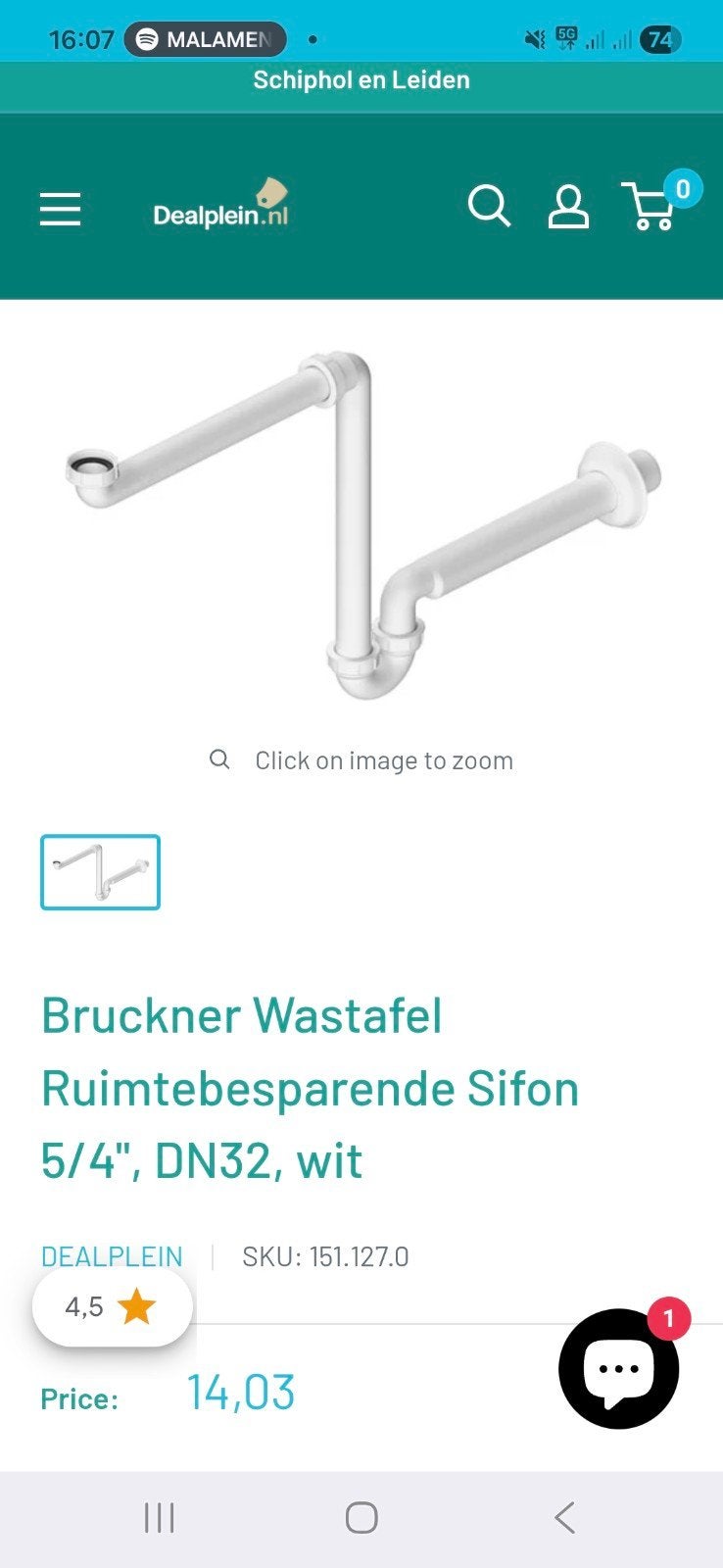 Bruckner Wastafel Ruimtebesparende Sifon 5/4", DN32, wit, Doe-het-zelf en Verbouw, Sanitair, Ophalen of Verzenden