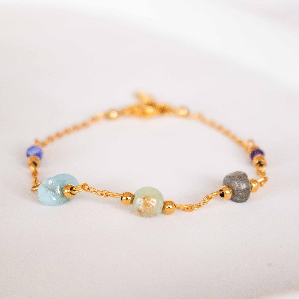 Armband edelsteen sterrenbeeld Waterman, Met bedels of kralen, Staal, Blauw, Nieuw
