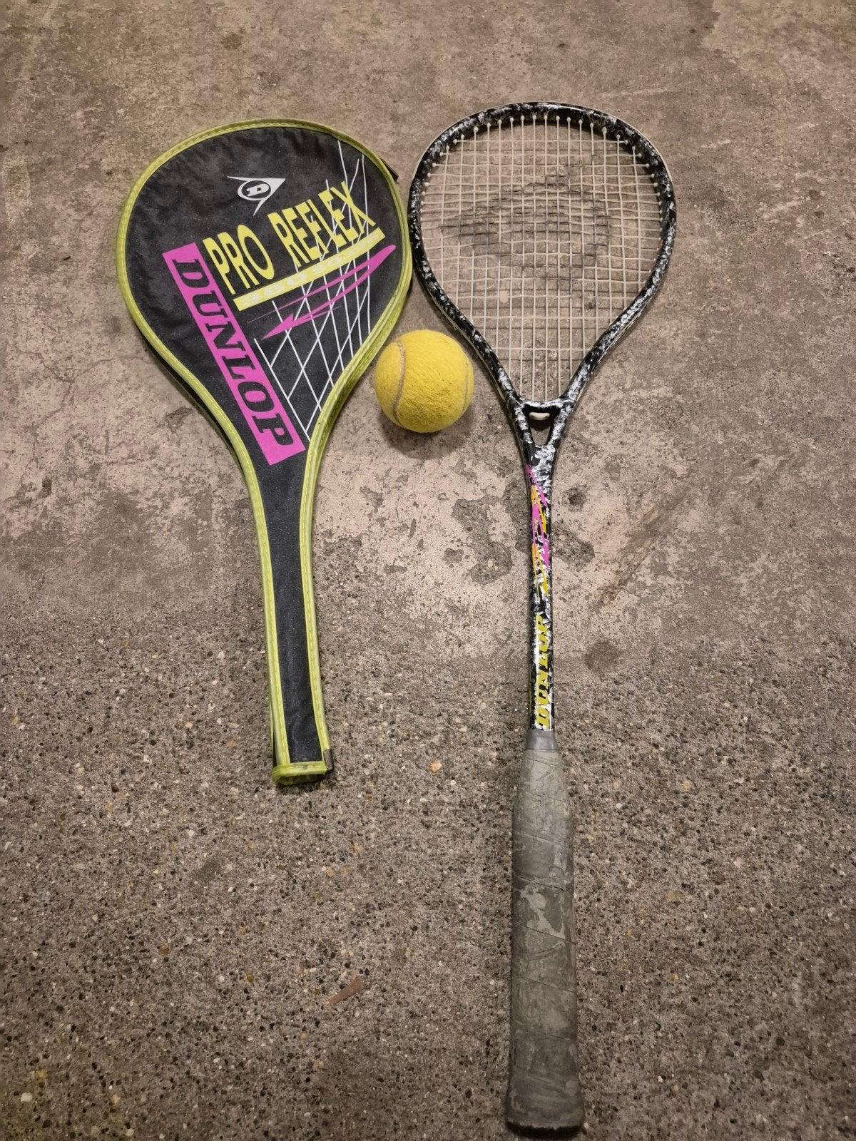 Dunlop Pro Reflex Squash Racket met Bal en Hoes, Ophalen of Verzenden, Gebruikt, Racket, Dunlop
