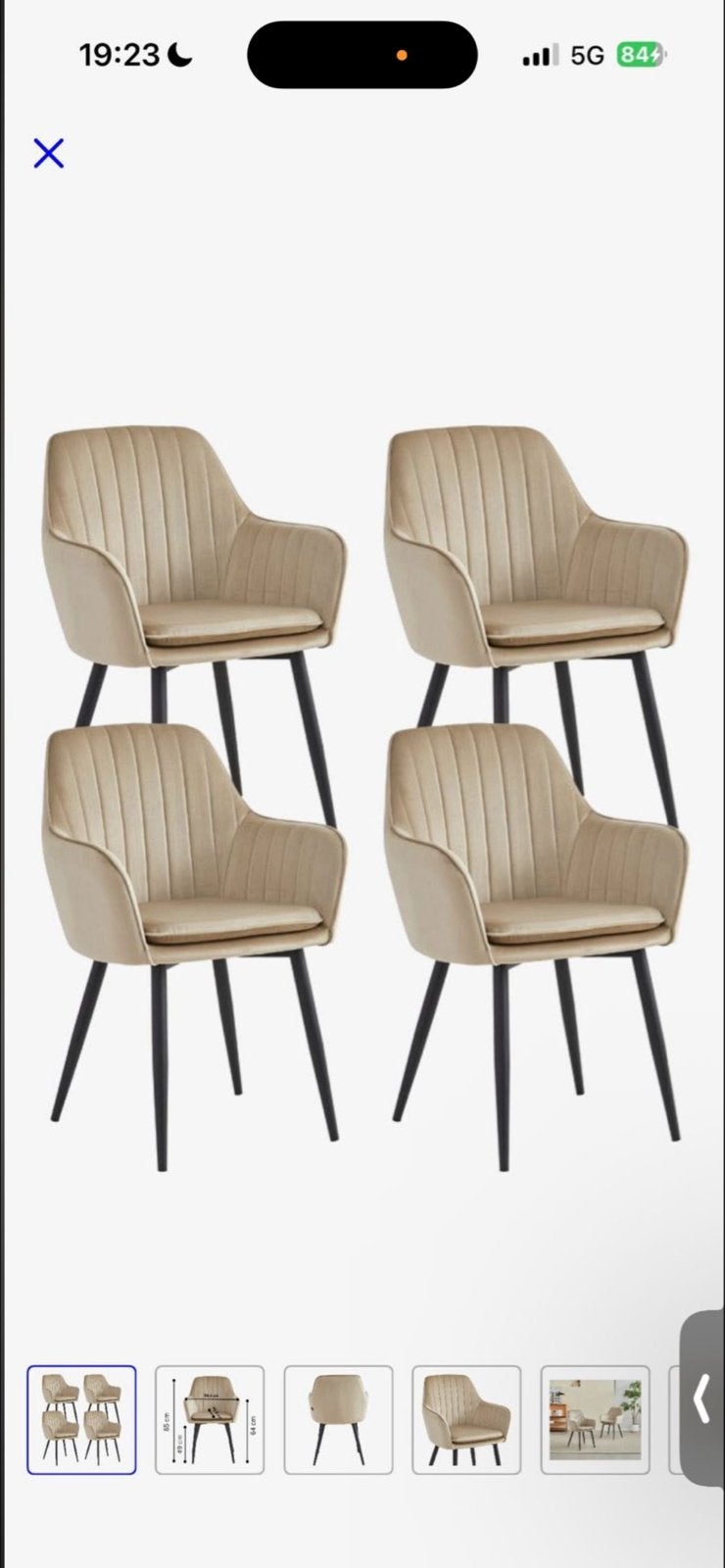 Set van 4 Colenis Lavinia eetkamerstoelen - Beige Velvet, Ophalen, Overige kleuren, Nieuw, Vier