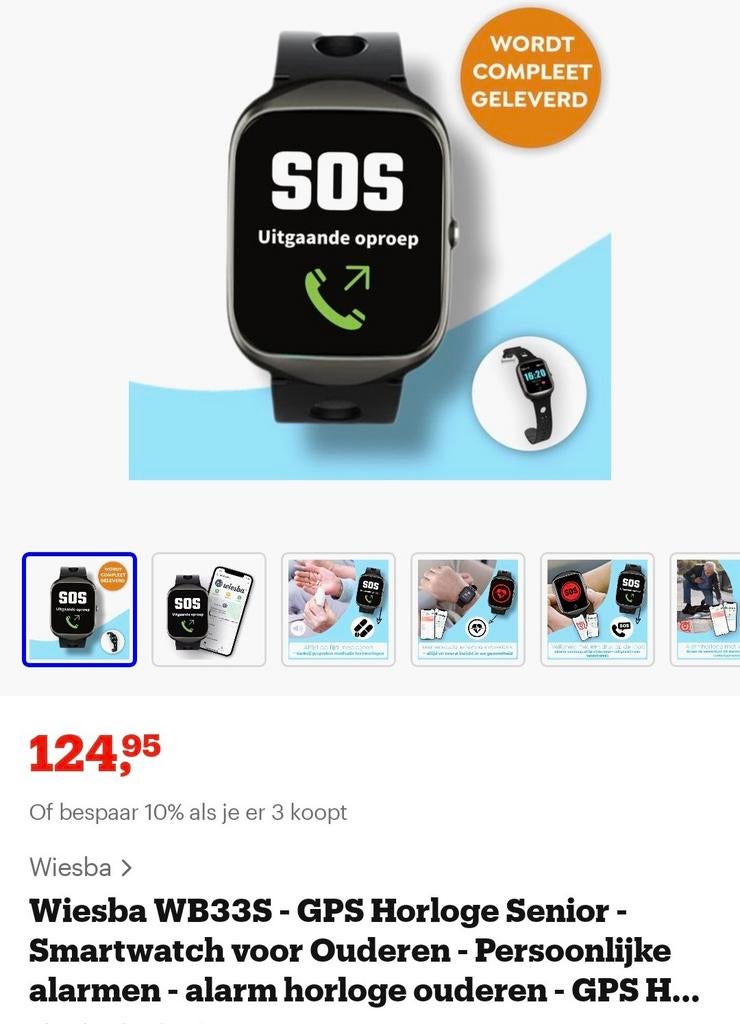 Wiesba WB33S GPS Horloge Senior - Smartwatch NIEUW, Zwart, Hoogte, Nieuw, Waterdicht